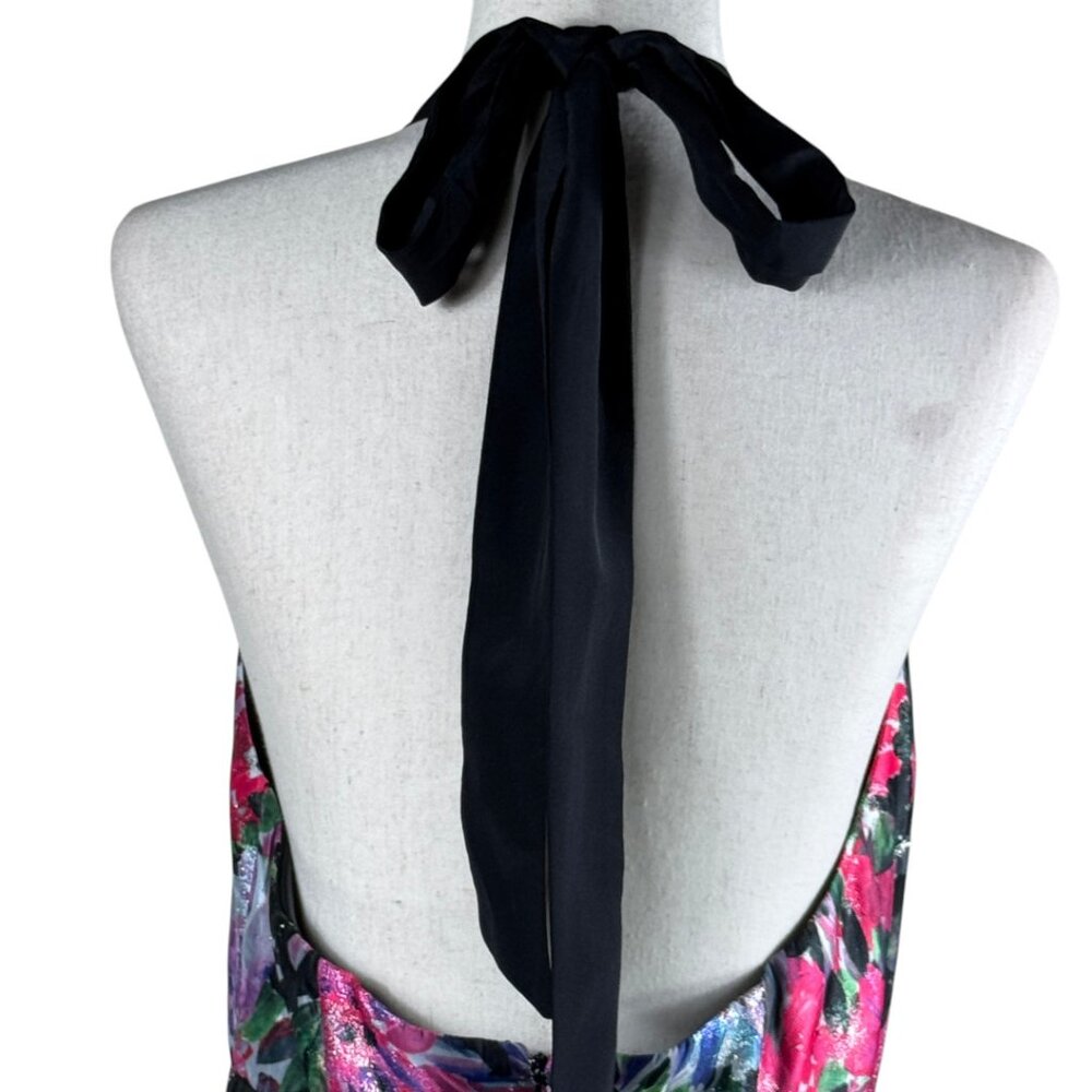 Milly New York Hayden Floral Metallic Halter Dress Open Back Tiered Size 8 - Picture 9 of 16